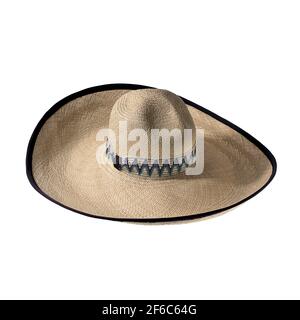 Elegante Sombrero im mexikanischen Stil für Frauen und Männer auf weißem Hintergrund. Studioaufnahmen. Stockfoto