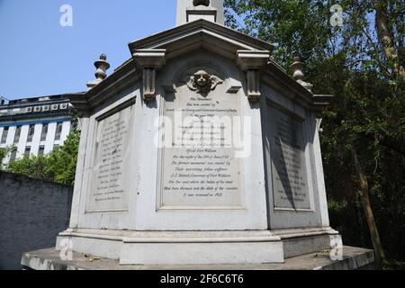 Epitaph des Schwarzen Lochs von Kalkutta. St. John's Kirchhof, Kalkutta. Indien. Stockfoto
