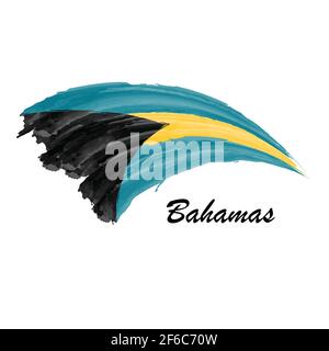 Aquarell Malerei Flagge von Bahamas. Handzeichnung Pinselstrich Illustration Stock Vektor