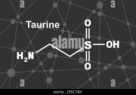 Skelettale Formel von Taurin. Aminosäuremolekül. Mit Linien und Punkten verbundener Hintergrund Stock Vektor