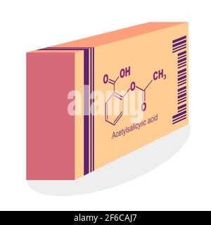 Papier Medizin Verpackung Box mit Acetylsalicylsäure. Stock Vektor