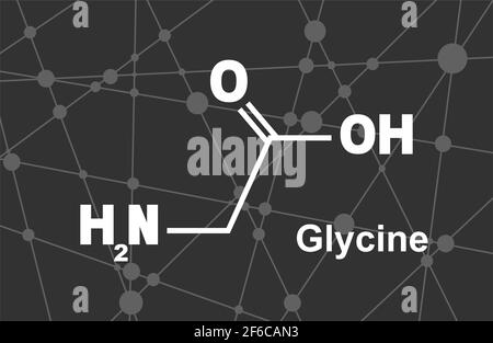 Glycin - Haupt-Aminosäure und hemmende Neurotransmitter. Chemische Molekülformel. Mit Linien und Punkten verbundener Hintergrund Stock Vektor