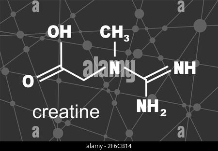 Chemische Formel von Kreatin. Mit Linien und Punkten verbundener Hintergrund Stock Vektor