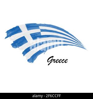 Aquarell Malerei Flagge von Griechenland. Handzeichnung Pinselstrich Illustration Stock Vektor