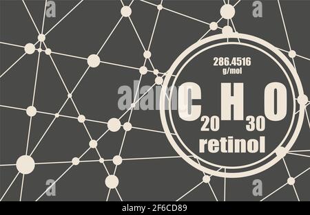 Formel Vitamin A Retinol. Verbundene Linien mit Punkten Hintergrund. Stock Vektor