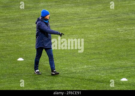 CT-Trainer Roberto Mancini während des Trainings vor Litauen - Italien vor dem WM-Qualifikationsspiel Stockfoto