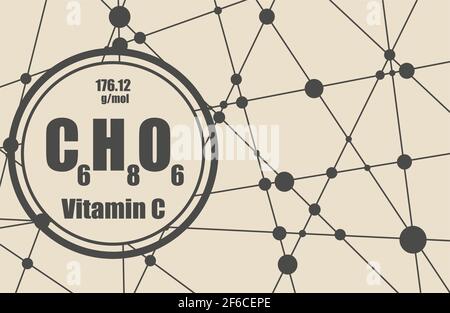 Chemische Formel von Ascorbinsäure. Verbundene Linien mit Punkten Hintergrund. Stock Vektor