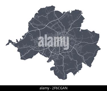 Chemnitzer Karte. Detaillierte Vektorkarte von Chemnitz Stadtverwaltung. Stadtbild Poster Metropolregion Arie Ansicht. Dunkles Land mit weißen Straßen, Straßen A Stock Vektor