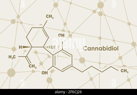 Cannabidiol oder CBD molekulare strukturelle chemische Formel. Verbundene Linien mit Punkten Hintergrund. Stock Vektor