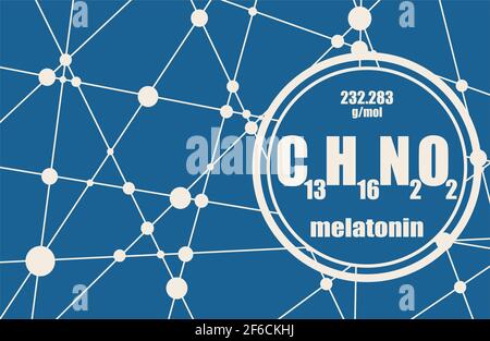 Melatonin Hormon chemische Formel. Beim Menschen spielt es eine Rolle bei der zirkadianen Rhythmus-Synchronisation. Stilisierte konventionelle Skelettformel. Verbunden Stock Vektor