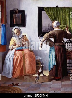 Gabriel Metsu -Frau beim Lesen des Buchstabens C 1666 Stockfoto