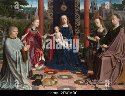 Gerard david- Jungfrau Kind mit Heiligen Spender C 1510 Stockfoto