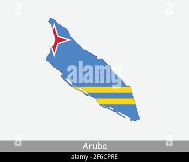 Aruba Karte Flagge. Karte von Aruba mit der Flagge von Aruba isoliert auf weißem Hintergrund. Vektorgrafik. Stock Vektor