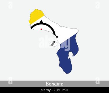 Bonaire Karte Flagge. Karte von Bonaire mit Flagge isoliert auf weißem Hintergrund. Besondere Gemeinde der Niederlande. Vektorgrafik. Stock Vektor