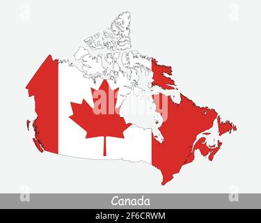 Kanada Karte Flagge. Karte von Kanada mit der kanadischen Nationalflagge isoliert auf weißem Hintergrund. Vektorgrafik. Stock Vektor