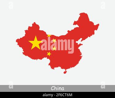 China Karte Flagge. Karte von China mit der chinesischen Nationalflagge isoliert auf weißem Hintergrund. Vektorgrafik. Stock Vektor