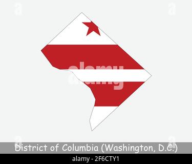 District of Columbia Karte Flagge. Karte von Washington, D.C., USA mit isolierter Flagge auf weißem Hintergrund. Vereinigte Staaten, Amerika, Amerikaner, Vereinigte Staaten von Stock Vektor