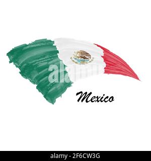 Aquarell Malerei Flagge von Mexiko. Handzeichnung Pinselstrich Illustration Stock Vektor