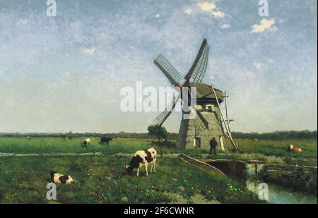 Jan Hendrik Weissenbruch - Landschaft mit Windmühle bei Schiedam 1873 Stockfoto