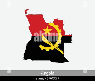 Angolanische Karte Flagge. Karte von Angola mit der Nationalflagge von Angola isoliert auf weißem Hintergrund. Vektorgrafik. Stock Vektor