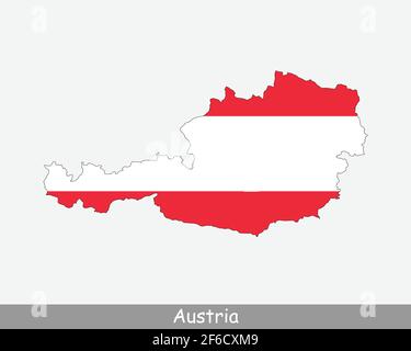 Österreichische Karte Flagge. Karte von Österreich mit der Nationalflagge von Österreich isoliert auf weißem Hintergrund. Vektorgrafik. Stock Vektor