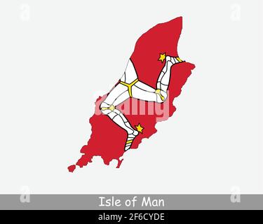 Isle of man Karte Flagge. Karte von Isle of man mit Flagge isoliert auf weißem Hintergrund. Kronenabhängigkeit. Vektorgrafik. Stock Vektor