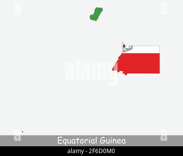 Äquatorialguinea Karte Flagge. Karte von Äquatorialguinea mit der äquatoguineanischen Nationalflagge isoliert auf weißem Hintergrund. Vektorgrafik. Stock Vektor