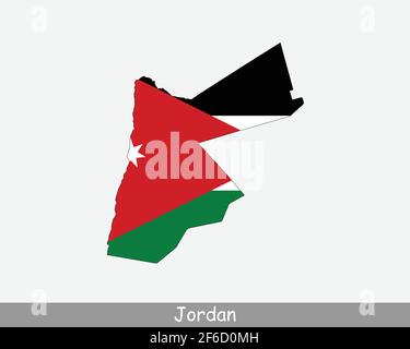 Jordanien Karte Flagge. Karte des Haschemitischen Königreichs Jordanien mit der jordanischen Nationalflagge isoliert auf weißem Hintergrund. Vektorgrafik. Stock Vektor