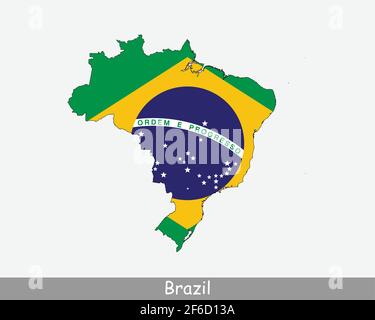 Brasilien Karte Flagge. Karte von Brasilien mit der brasilianischen Nationalflagge isoliert auf weißem Hintergrund. Vektorgrafik. Stock Vektor