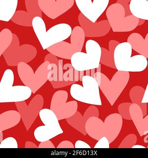 Vektor nahtloses Muster mit handgezeichneten Herzen für Valentinstag. Niedliches Design für Stoff, Verpackung, Tapete Stockfoto