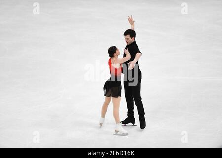 Miriam ZIEGLER & Severin KIEFER AUT, während des Pairs Free Program bei den ISU Eiskunstlauf-Weltmeisterschaften 2021 im Ericsson Globe, am 25. März 2021 in Stockholm, Schweden. (Foto von Raniero Corbelletti/AFLO) Stockfoto