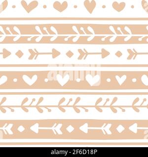 Vektor nahtloses Muster mit handgezeichneten Elementen für Valentinstag. Niedliches Design für Stoff, Verpackung, Tapete Stockfoto