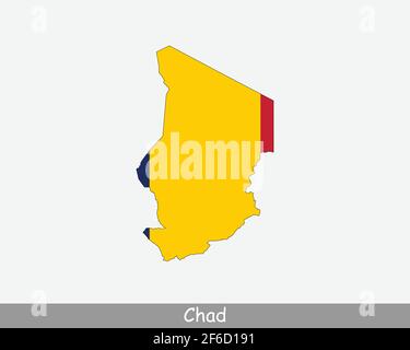 Chad Karte Flagge. Karte des Tschad mit der Chadianischen Nationalflagge isoliert auf weißem Hintergrund. Vektorgrafik. Stock Vektor