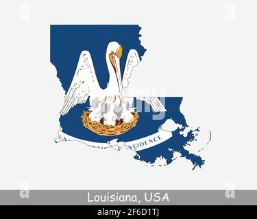 Louisiana Karte Flagge. Karte von LA, USA mit isolierter Staatsflagge auf weißem Hintergrund. Vereinigte Staaten, Amerika, American, Vereinigte Staaten von Amerika, US St Stock Vektor