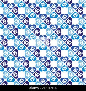 Paw-Druck wiederholendes nahtloses Muster. Silhouette Hundepfote. Doodle-Stil. Vektorgrafik. Stock Vektor