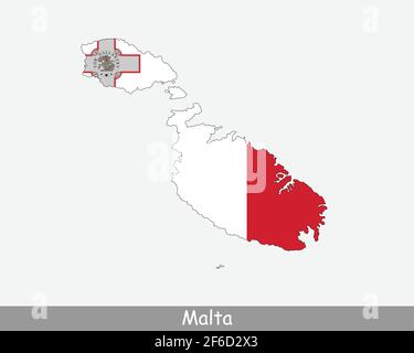 Malta Karte Flagge. Karte der Republik Malta mit der maltesischen Nationalflagge isoliert auf weißem Hintergrund. Vektorgrafik. Stock Vektor