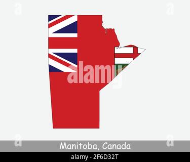 Manitoba Karte Flagge. Karte von Manitoba mit Flagge isoliert auf weißem Hintergrund. Kanadische Provinz Kanada. Vektorgrafik. Stock Vektor