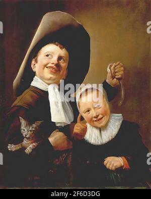 Judith Leyster - Mädchen mit Katze und Eel Stockfoto