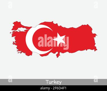 Türkei Flagge Karte. Karte der Republik Türkei mit der türkischen Nationalflagge isoliert auf weißem Hintergrund. Vektorgrafik. Stock Vektor