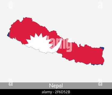 Karte Mit Der Flagge Nepals. Karte der Demokratischen Bundesrepublik Nepal mit der nepalesischen Nationalflagge isoliert auf weißem Hintergrund. Vektorgrafik. Stock Vektor