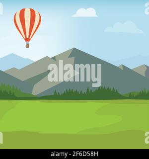 Auf die Landschaft von Bergen, Wald und grünen Wiesen, Felder. Sommer und Frühling Landschaft, Hintergrund. Stock Vektor