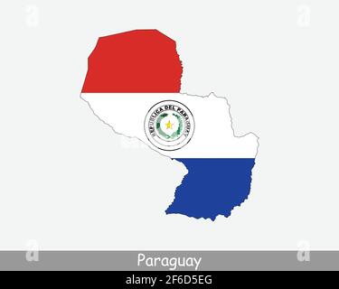 Karte Mit Der Flagge Von Paraguay. Karte der Republik Paraguay mit der paraguayischen Nationalflagge isoliert auf weißem Hintergrund. Vektorgrafik. Stock Vektor