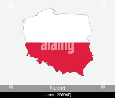 Polen Flagge Karte. Karte der Republik Polen mit der polnischen Nationalflagge isoliert auf weißem Hintergrund. Vektorgrafik. Stock Vektor