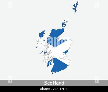 Schottland Flagge Karte. Karte von Schottland mit der schottischen Nationalflagge isoliert auf weißem Hintergrund. Vereinigtes Königreich, Vereinigtes Königreich. Vektorgrafik. Stock Vektor