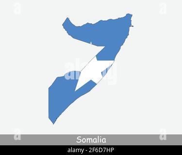 Karte Der Flagge Somalias. Karte der Bundesrepublik Somalia mit der somalischen Nationalflagge isoliert auf weißem Hintergrund. Vektorgrafik. Stock Vektor