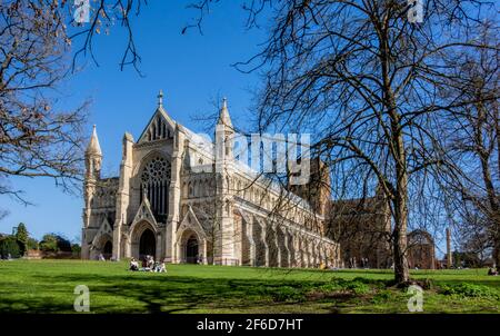 St. Albans Abbey auch bekannt als St. Albans Cathedral Hertfordshire UK Stockfoto