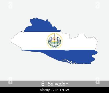 El Salvador Karte Flagge. Salvadorianische Karte mit der salvadorianischen Nationalflagge isoliert auf weißem Hintergrund. Vektorgrafik. Stock Vektor