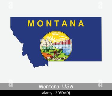 Montana Karte Flagge. Karte von MT, USA mit isolierter Staatsflagge auf weißem Hintergrund. Vereinigte Staaten, Amerika, Amerikaner, Vereinigte Staaten von Amerika, US Stat Stock Vektor