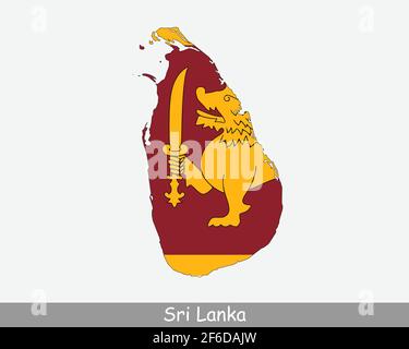Sri Lanka Flagge Karte. Karte der Demokratischen Sozialistischen Republik Sri Lanka mit der Sri-lankischen Nationalflagge isoliert auf weißem Hintergrund. Vektor-Abb. Stock Vektor