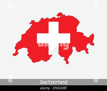 Schweiz Flagge Karte. Karte der Schweizerischen Eidgenossenschaft mit isolierter Schweizer Nationalflagge auf weißem Hintergrund. Vektorgrafik. Stock Vektor